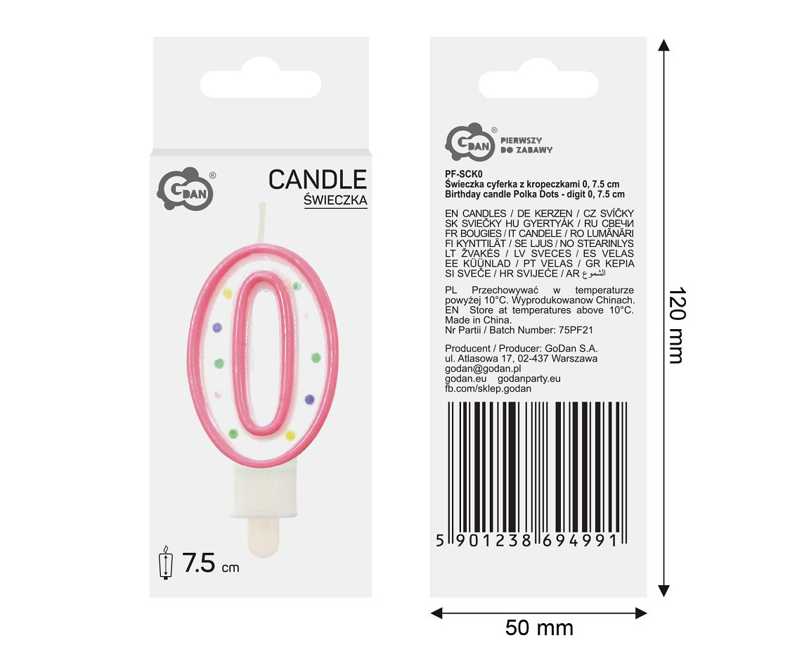 Candle number with dots 0, 8 cm